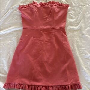 French Connection Strapless Ruffled Coral Pink Mini Dress